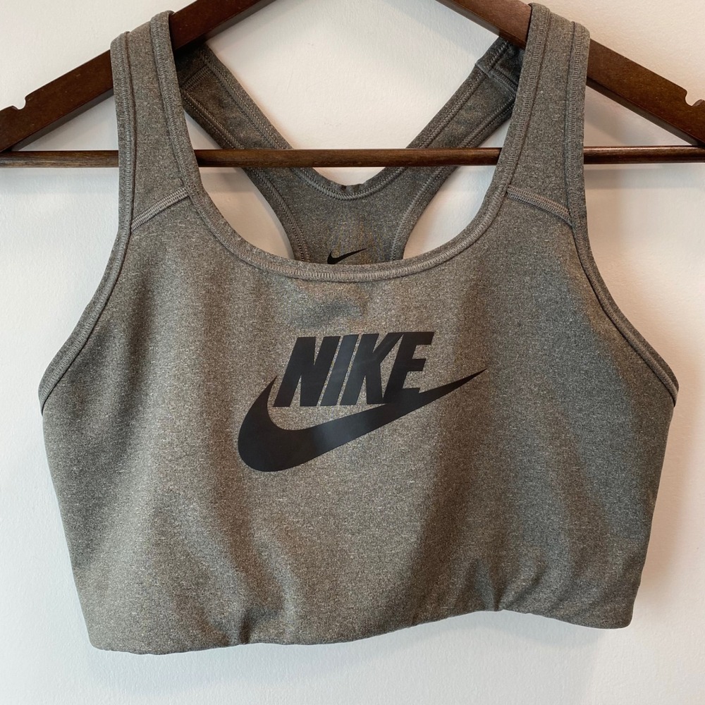 Nike Sports Bra Women XL Gray Dri-FIT Racerback Logo Training Gym Yoga Casual